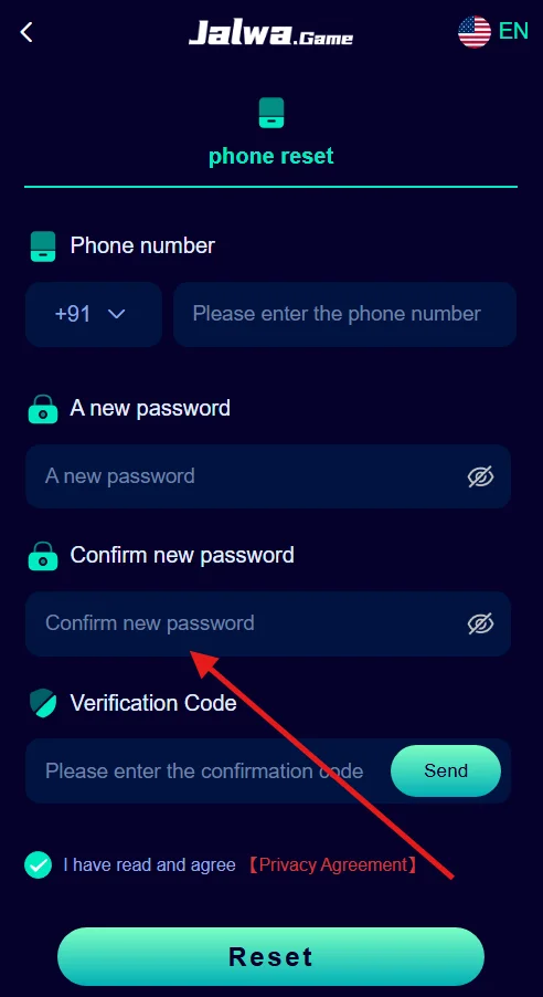 Confirm the new password